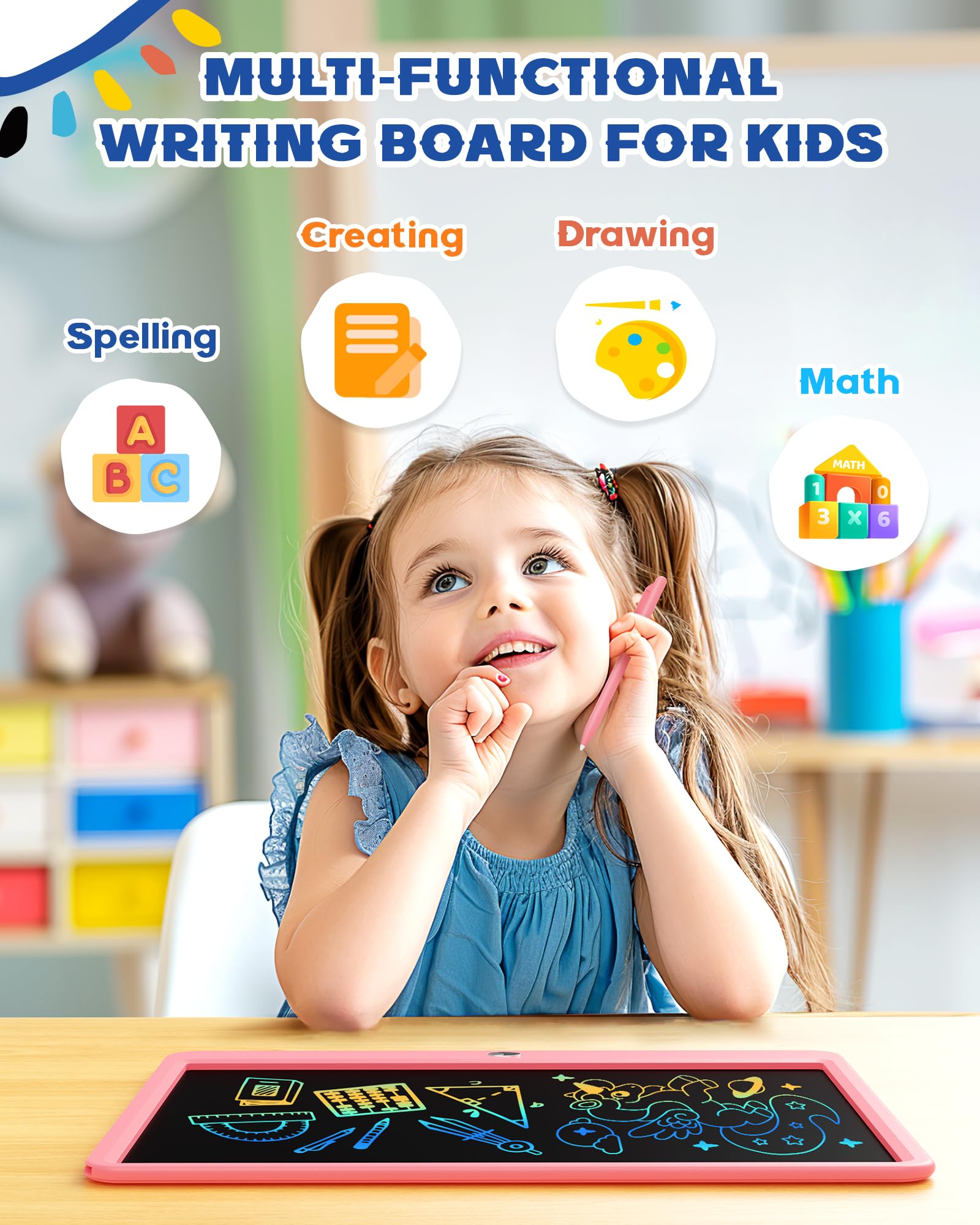 Bravokids pink tablet with safe color screen for comfortable use.