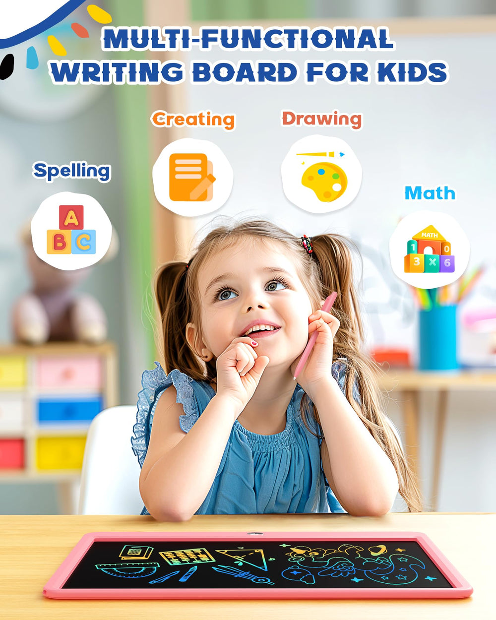 Bravokids pink tablet with safe color screen for comfortable use.