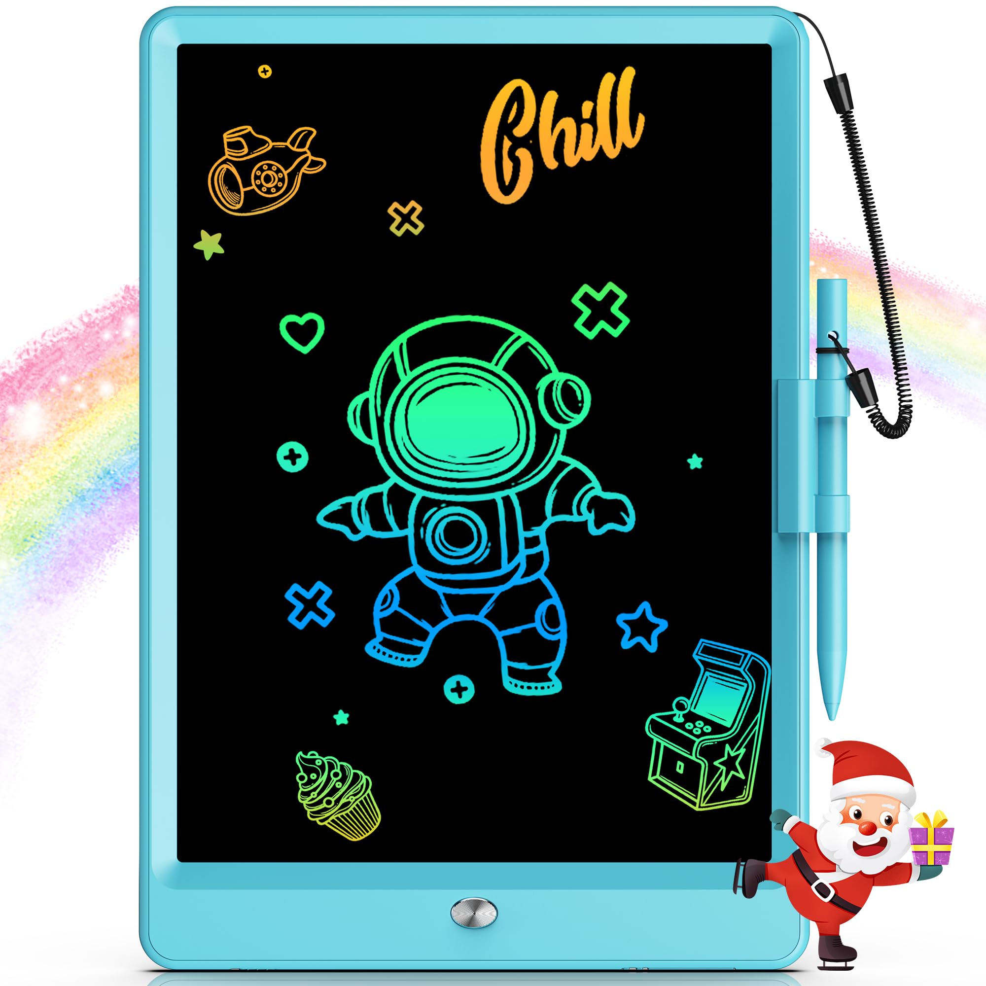 Bravokids 10-inch blue doodle board front view showing colorful screen for kids.