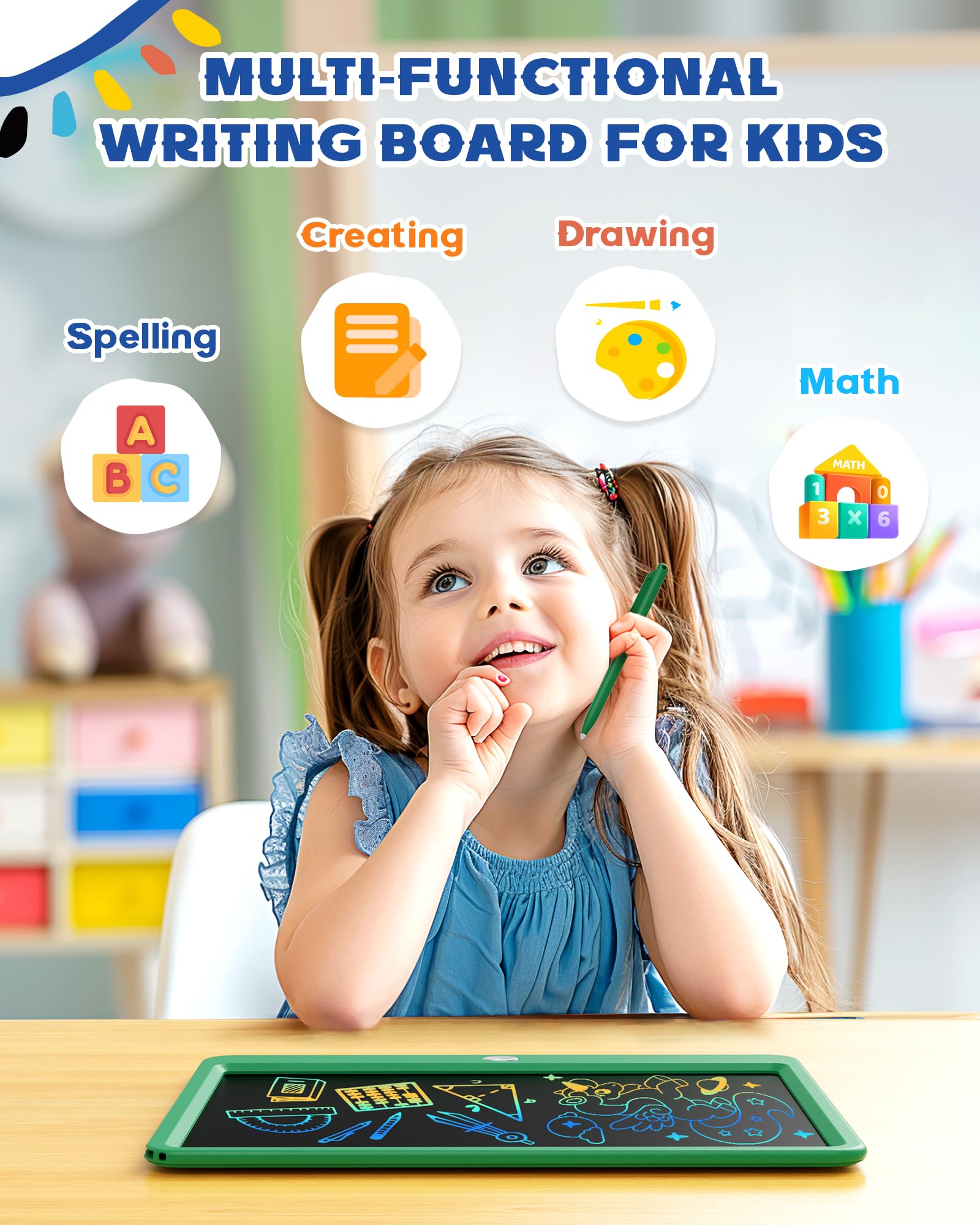 Bravokids doodle board erase button close-up for quick clearing.