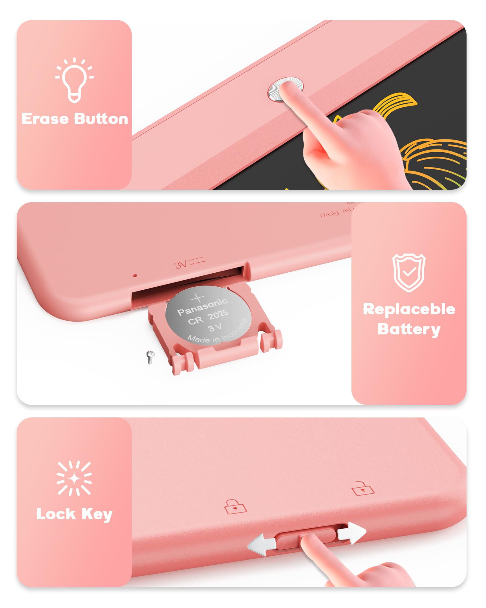 Bravokids doodle board erase button in action for quick clearing.