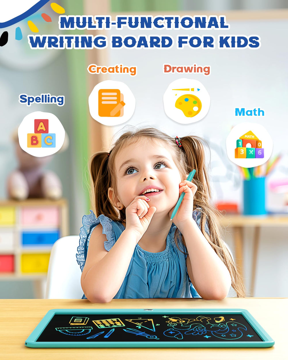 Bravokids doodle board with erase button ideal for quick clean slate.