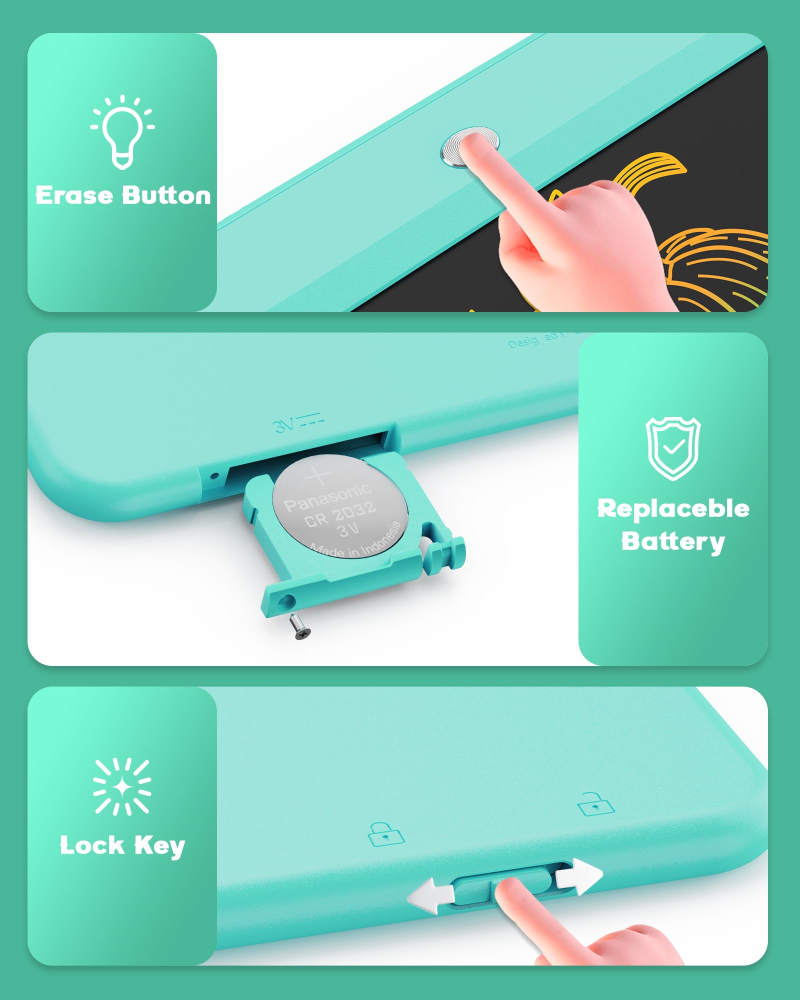 Bravokids erase button for quick, mess-free doodling and easy redraws.