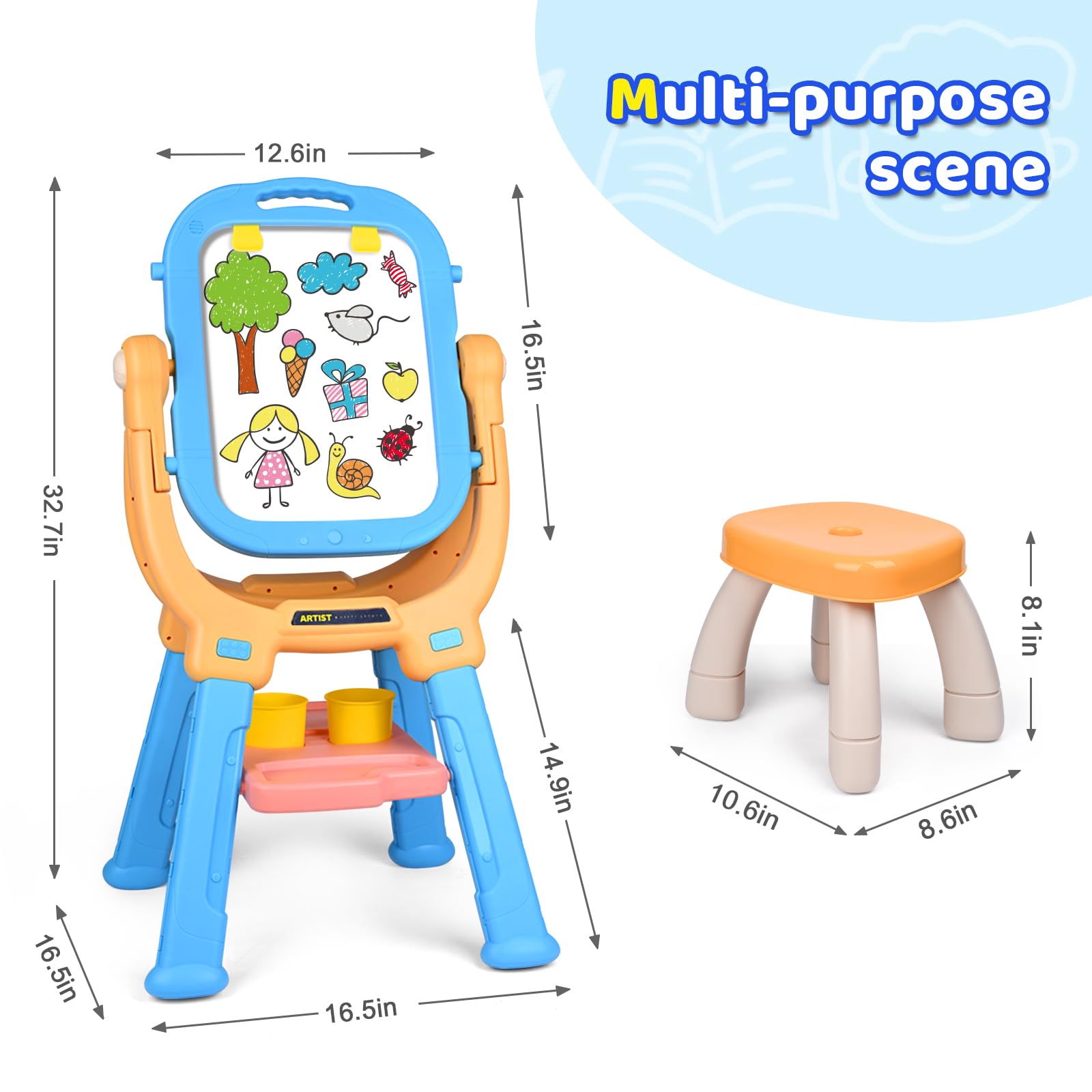 Breibowski easel with attached stool provides a comfy workspace for kids.