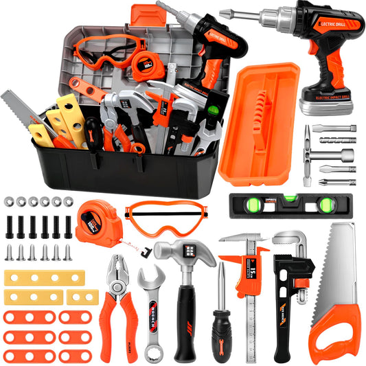 Breibowski Toddler Tool Set drill in action for safe pretend play and fine motor practice.