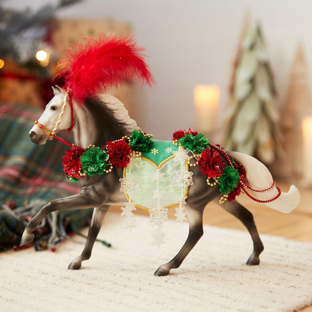Breyer Christmas in Bloom horse, gemstone rein detail, adds festive sparkle to collections.