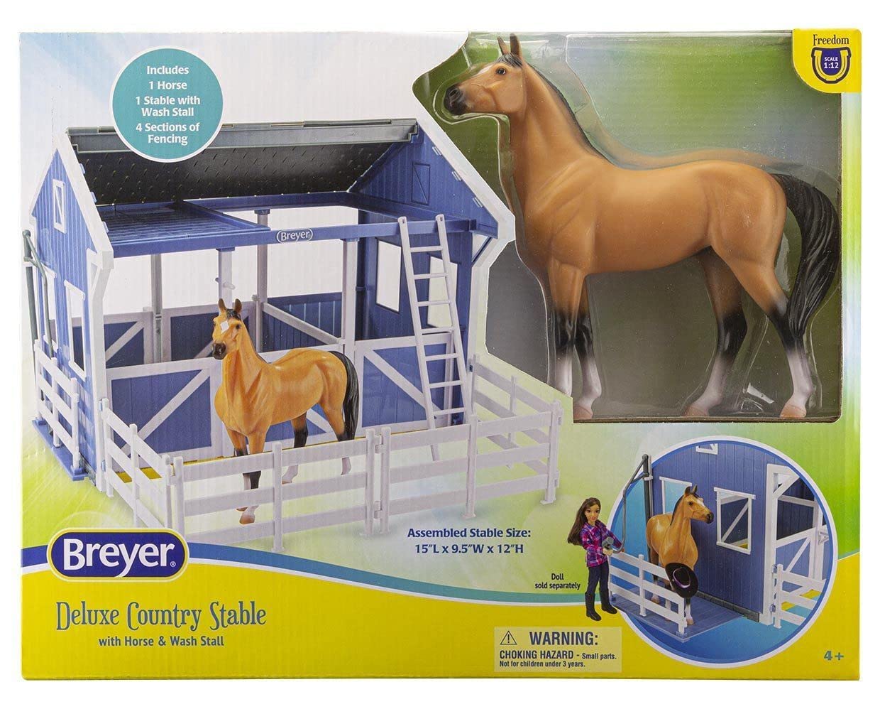 Attached saddle racks and bridle hooks organize tack within the Breyer stable.
