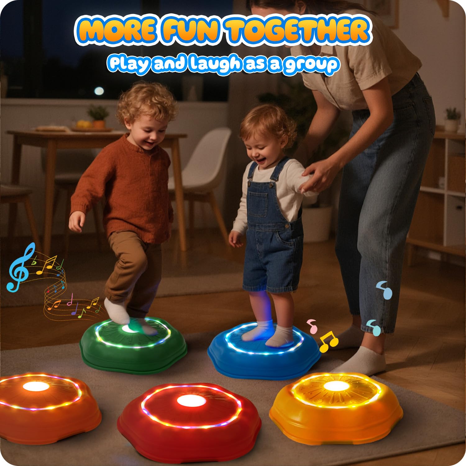 Brezlio stones glowing during play, highlighting bright colors and rhythm.