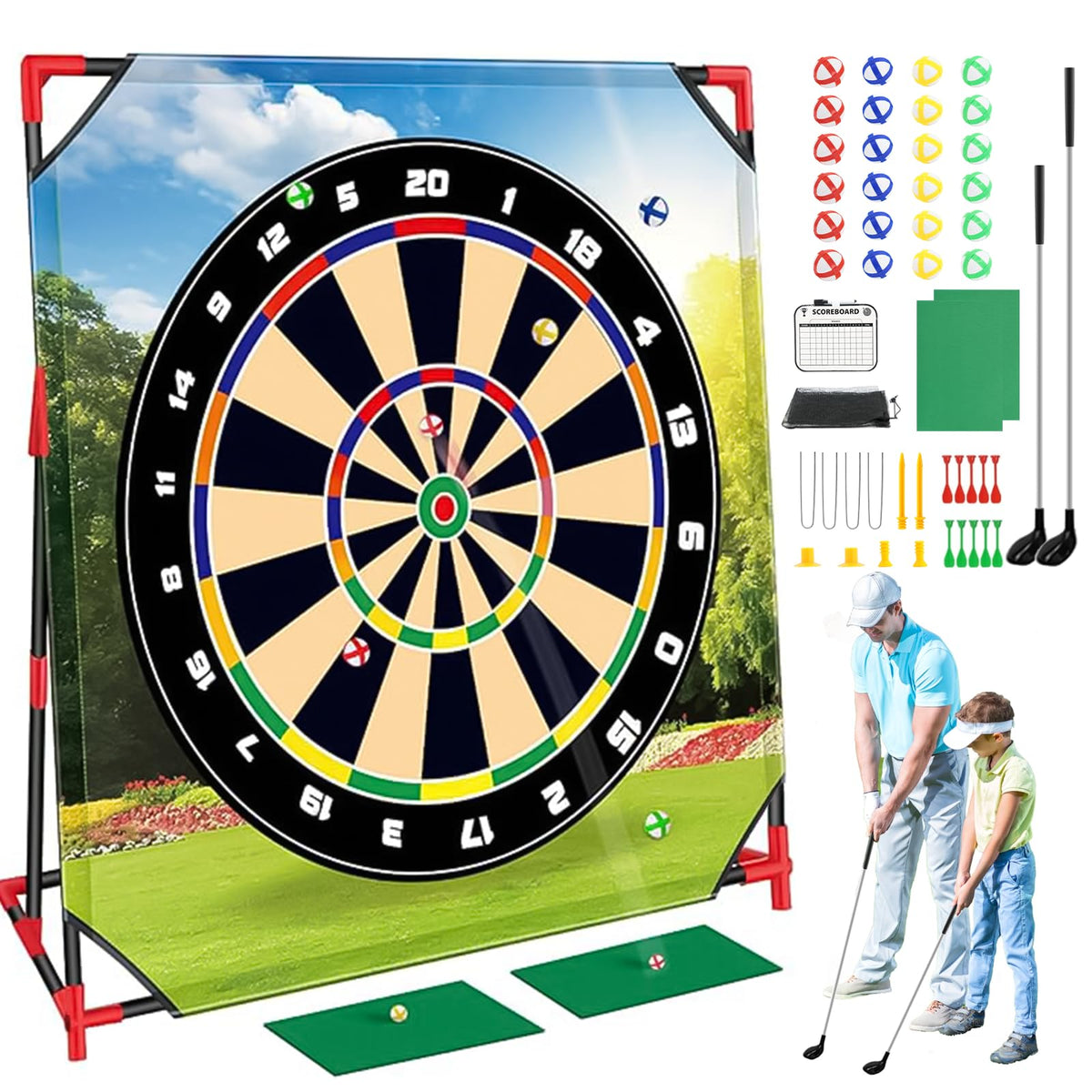 Brezzolife golf chipping game with stand, indoor or outdoor setup for family play.