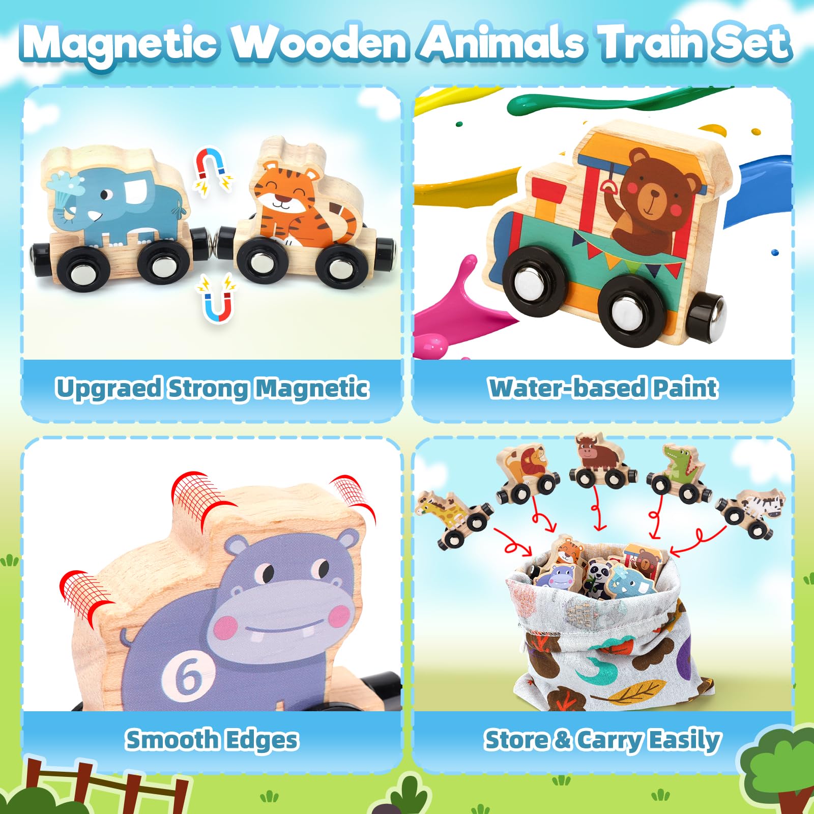 Brialice wooden train cars with easy grip for little hands.