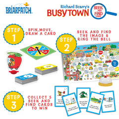 Briarpatch Busytown players flipping cards for quick learning sessions