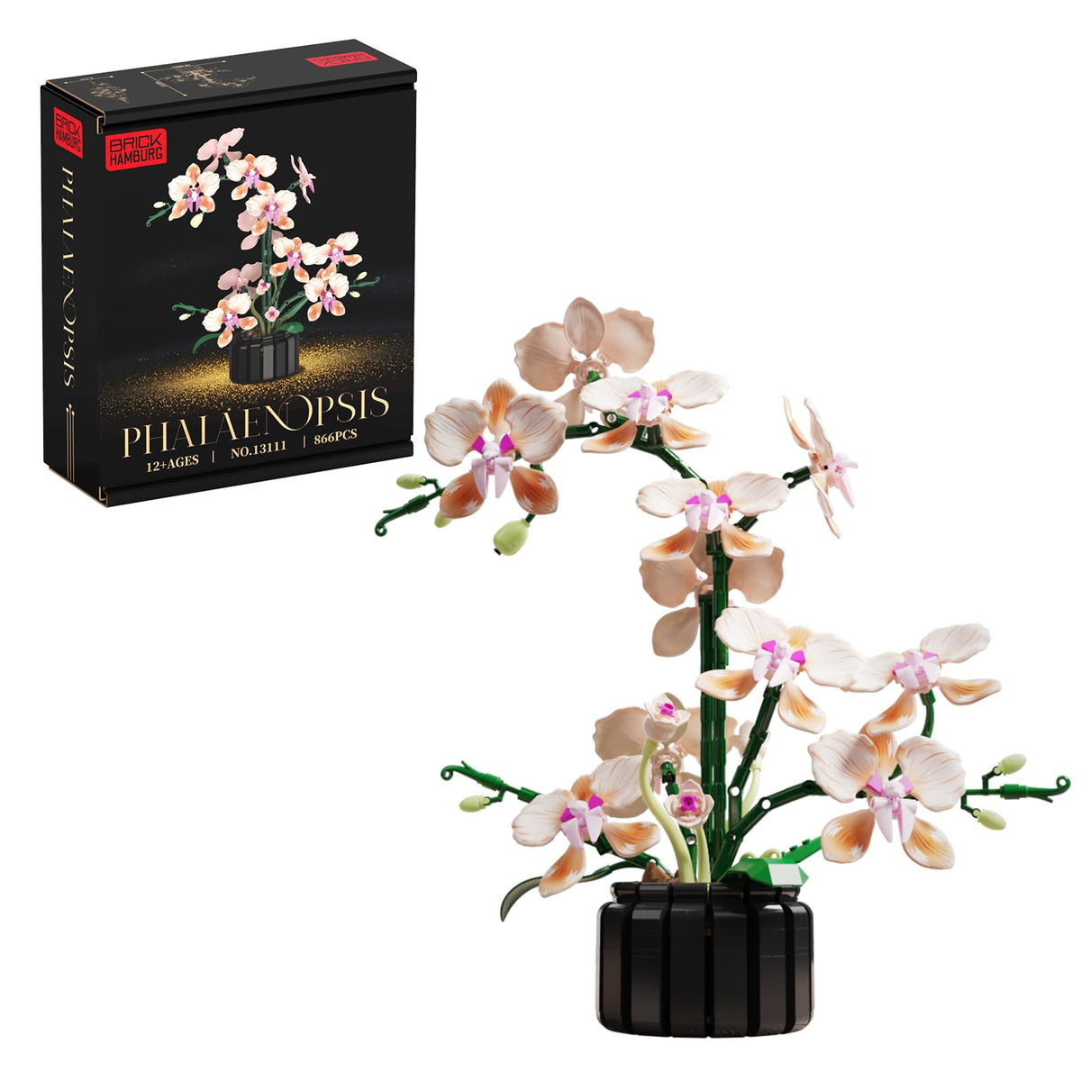 BRICK HAMBURG Flower Bouquet Kit packaging with 866 blocks and color guide