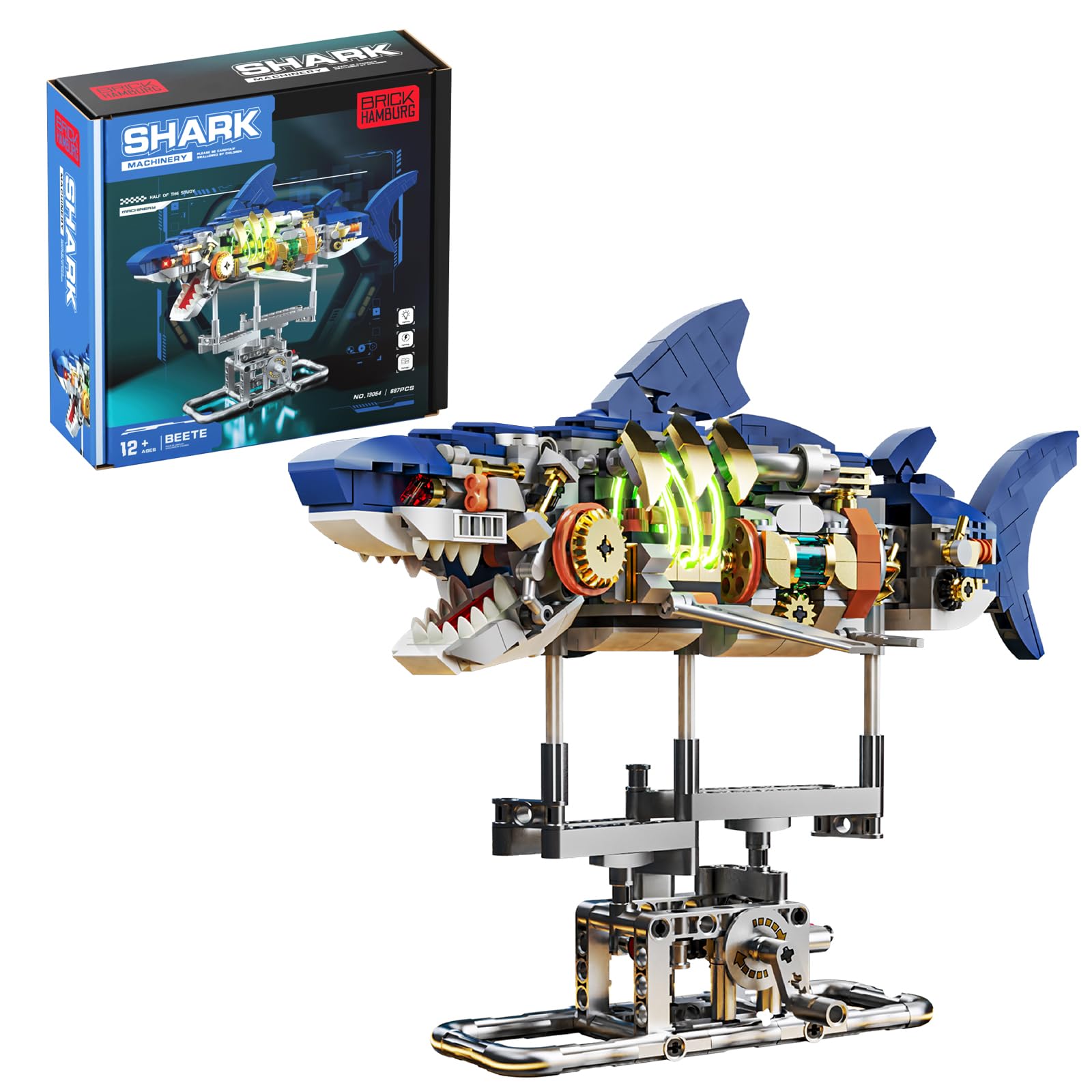 BRICK HAMBURG mechanical shark model with 687 pieces ready for display and learning