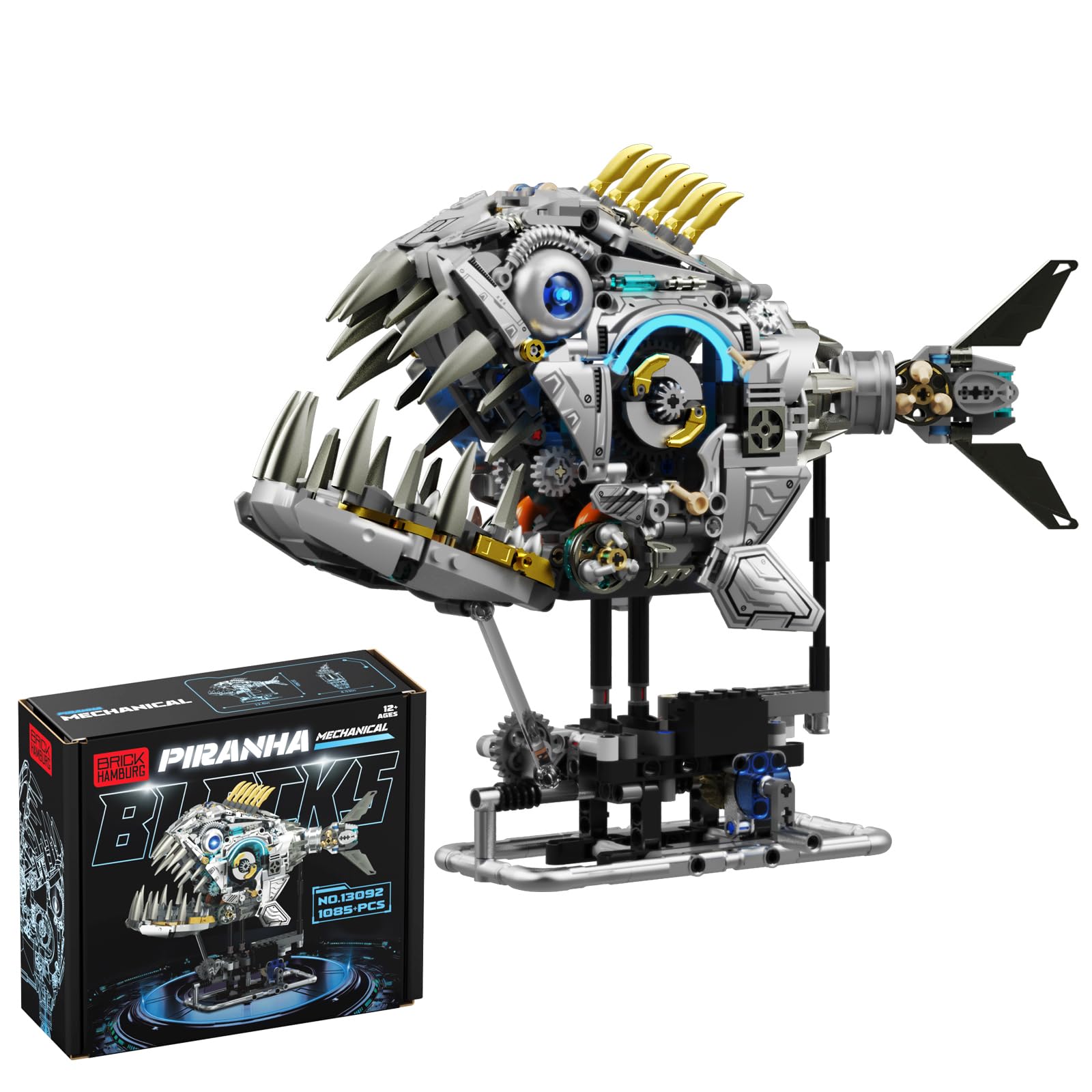 BRICK HAMBURG Piranhas mechanical fish assembly showcases intricate gears for hands-on learning.