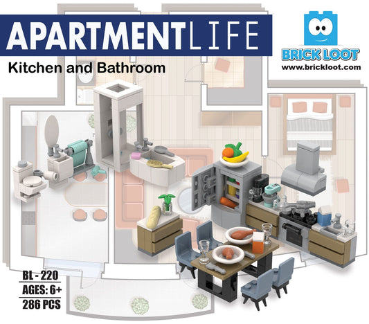 Brick Loot apartment kitchen furniture enhances realistic mini home setups