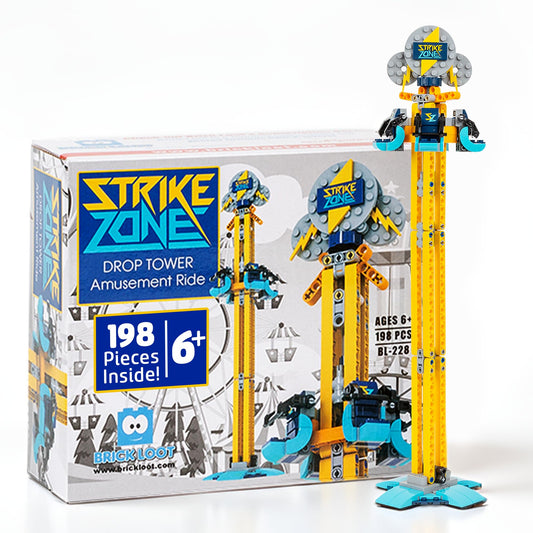 Brick Loot Strike Zone Drop Tower front view with vivid, durable bricks.