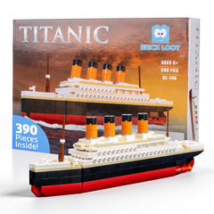 Brick Loot Titanic Building Set assembly view highlights 390 pieces for a detailed desk display