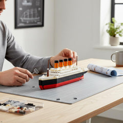 Brick Loot Titanic Building Set display piece shown on a desk or shelf