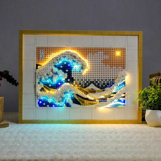 BrickBling Great Wave LED frame illuminated for eye-catching home display.