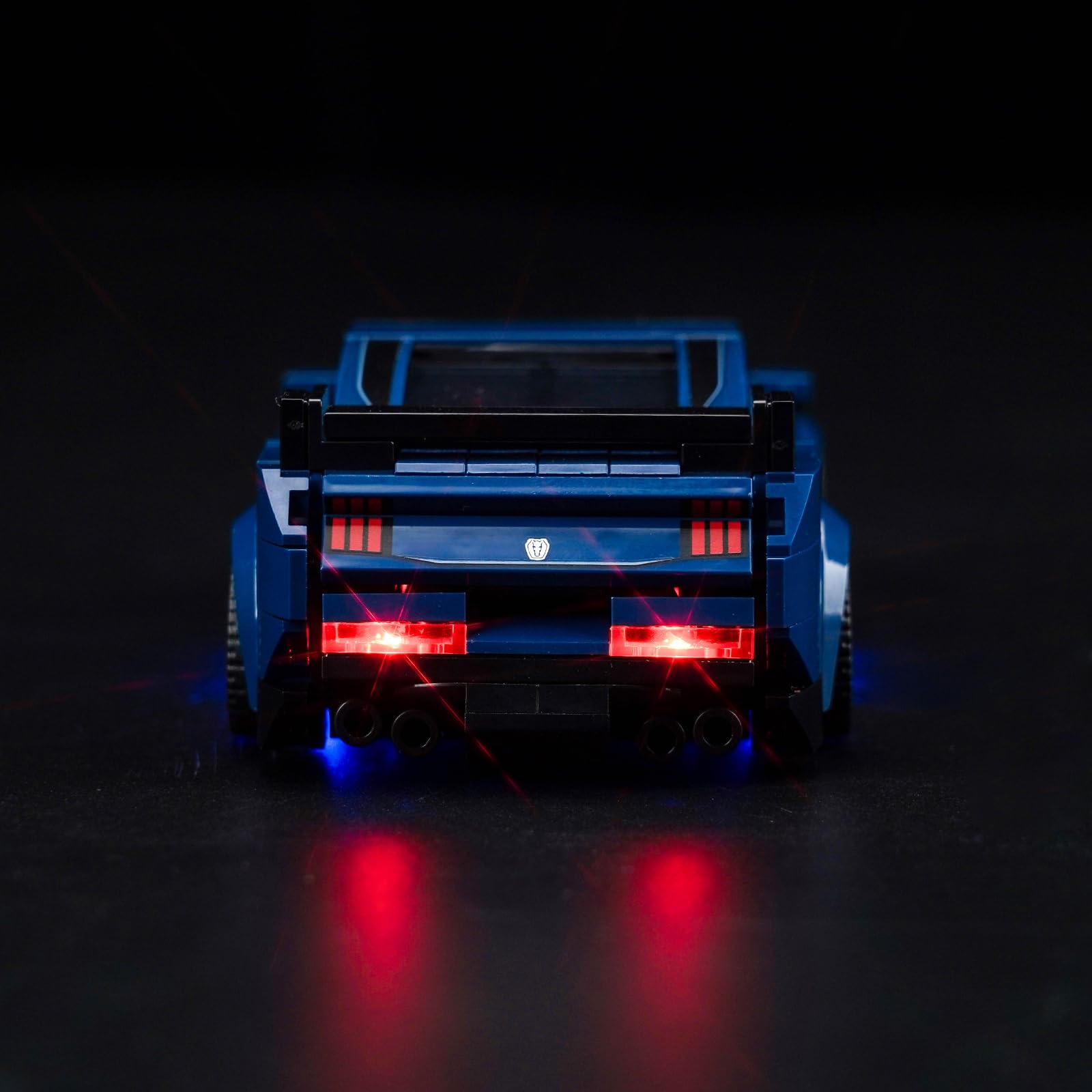 BrickBling LED illumination enhances hidden details of the Ford Mustang Dark Horse.
