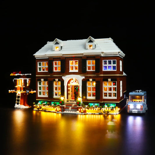 BrickBling LED light for 21330 House illuminates the Home Alone model for realistic night scenes