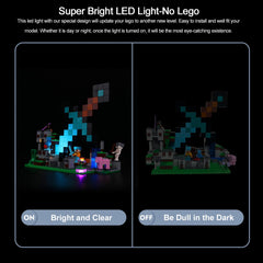Lit BrickBling LED light enhances a desk or shelf display.