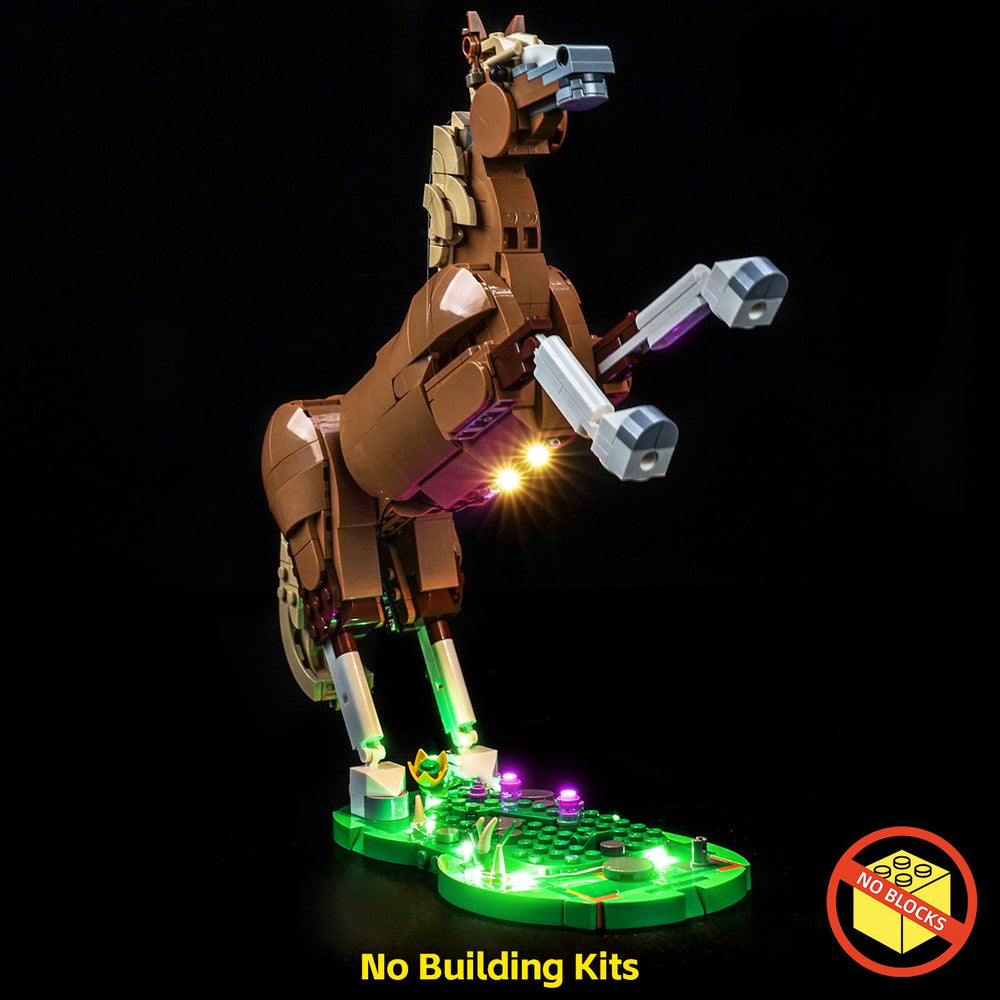 BrickBling LED light kit for LEGO 31166, side glow highlights contours of the horse.