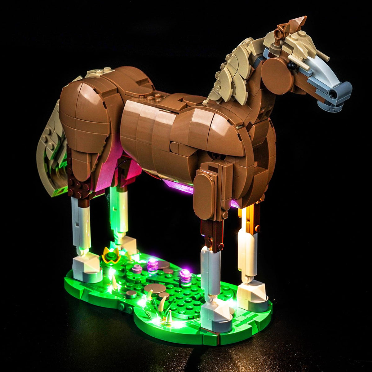 BrickBling LED light kit for LEGO 31166, front-lit horse display enhances details.