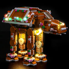 BrickBling LED light kit for Gingerbread AT-AT Walker brightens the LEGO display.