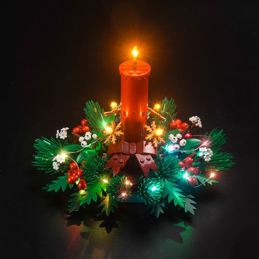 BrickBling LED light kit for Lego 40743 enhances Christmas table decoration.