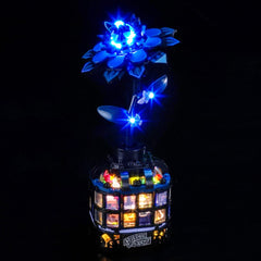 BrickBling LED lighting kit highlights the Wednesday Black Dahlia Flower for display.