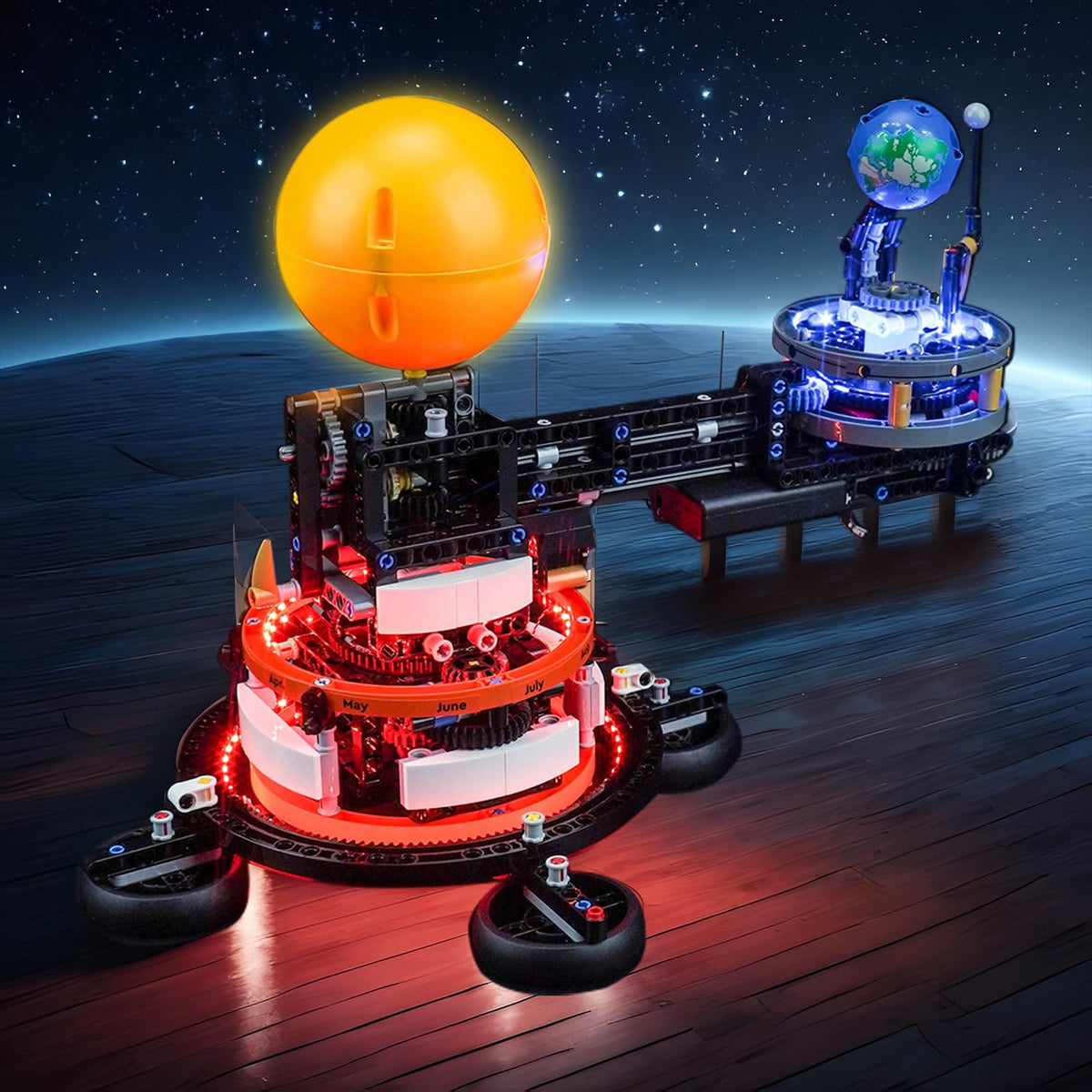 BrickBling LED lights illuminate Lego 42179 Earth in orbit for vivid display.