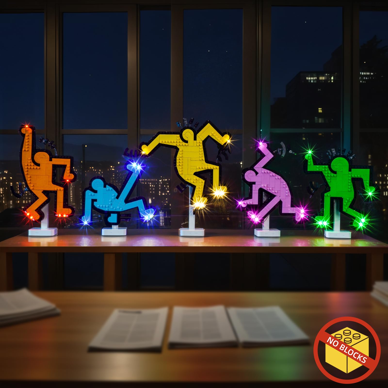 BrickBling LED lights highlight the dancing figures during showcases and photos.