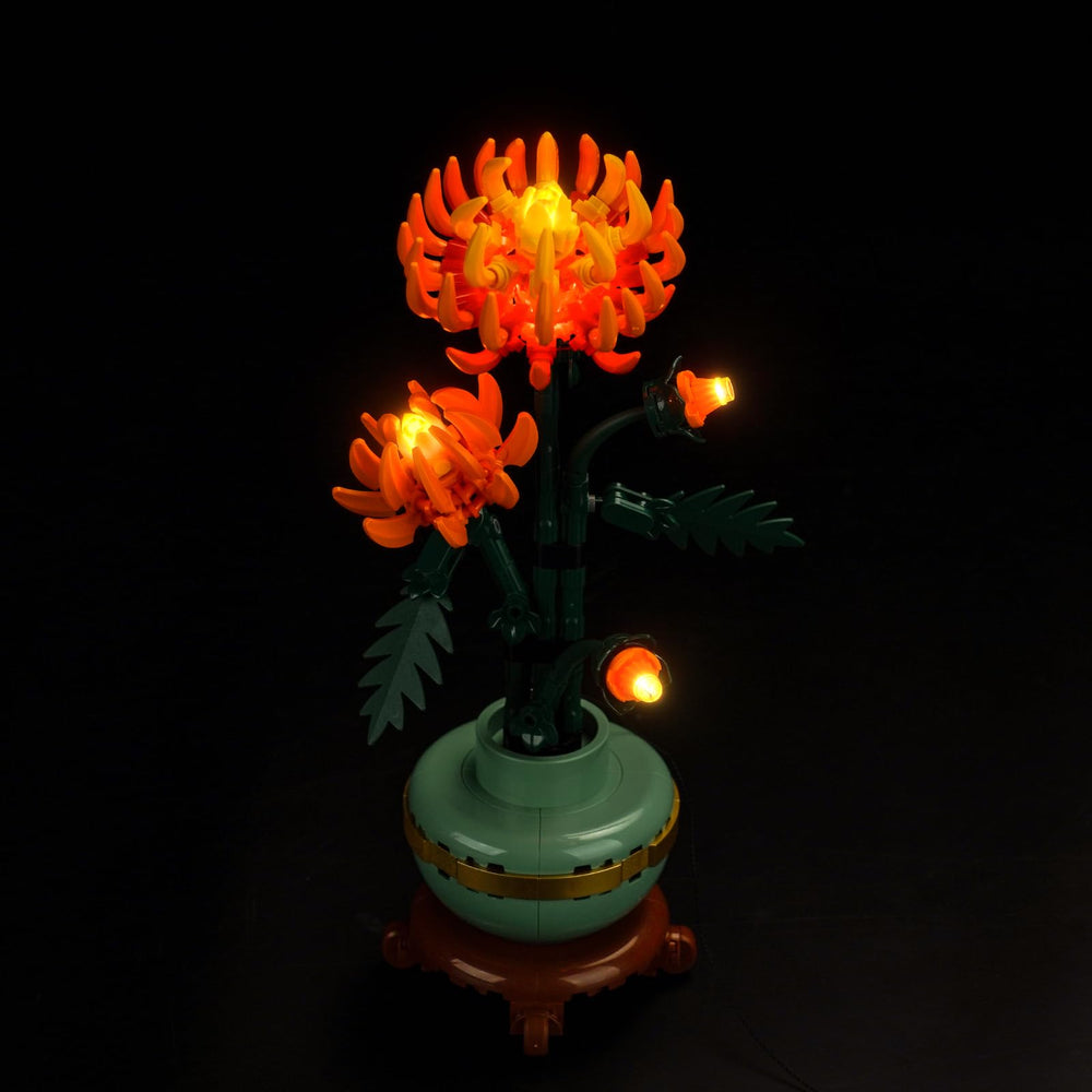BrickBling LED light for Lego Icons Chrysanthemum decor adds a soft glow.