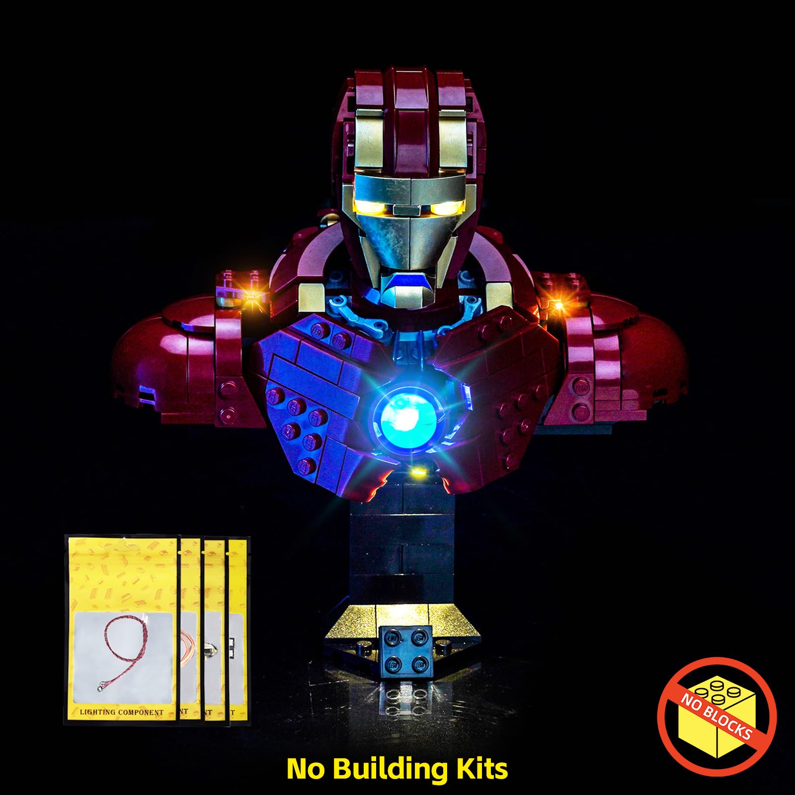 BrickBling light kit for LEGO 76327 bust shows hidden details.