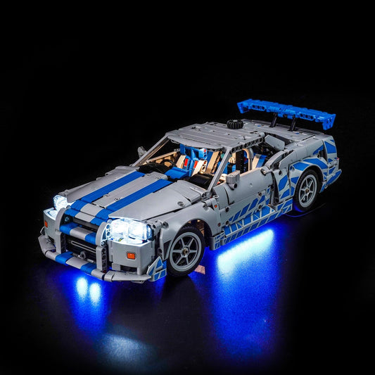 BrickBling blue underglow kit on LR34 front view with vivid blue lighting.