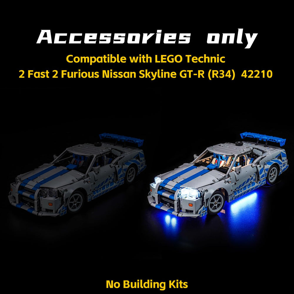 BrickBling USB-powered lights illuminate the car with dramatic night-time effect.