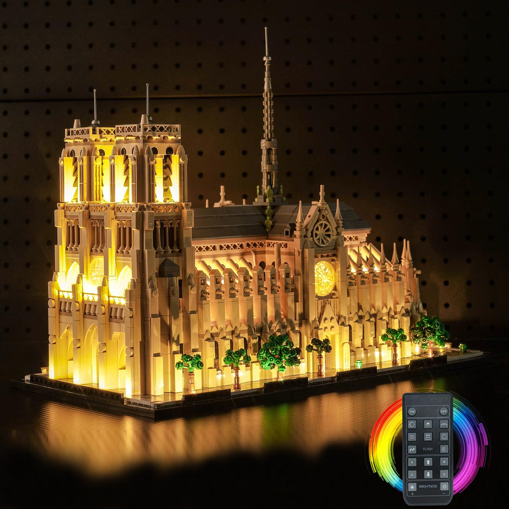 BrickBling Notre-Dame 21061 LED lighting kit highlights the model with a warm, display-ready glow
