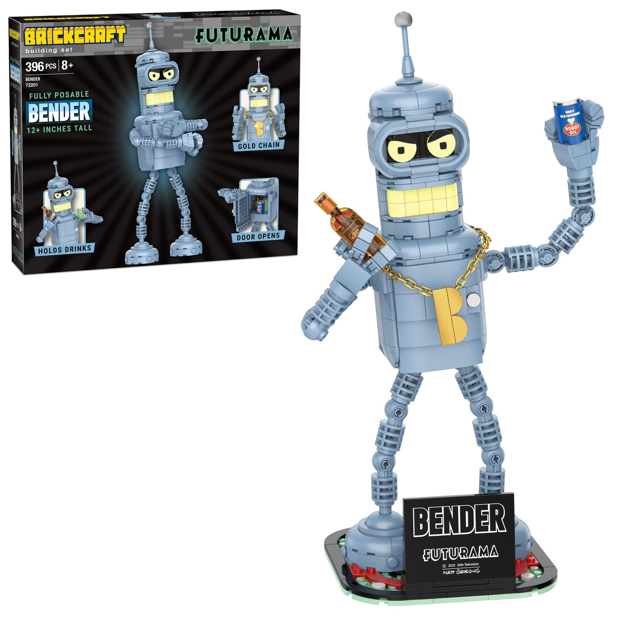 Brickcraft Futurama Bender brick figure ready for dynamic display.