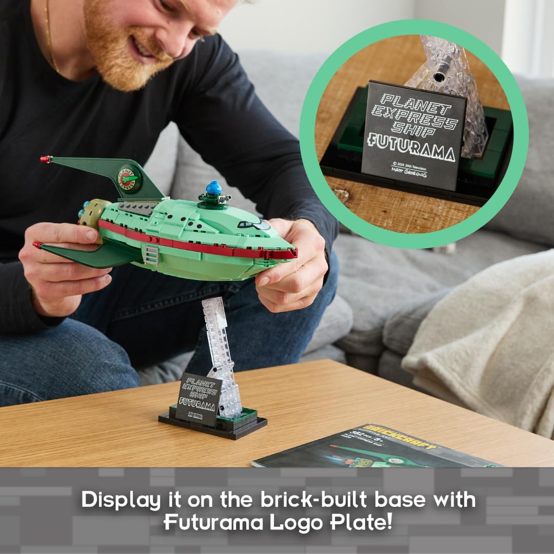 Brickcraft Futurama Planet Express Ship center wing logo shows official branding.