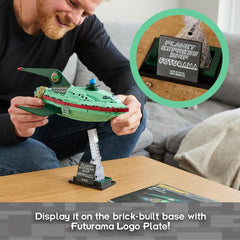 Brickcraft Futurama Planet Express Ship center wing logo shows official branding.