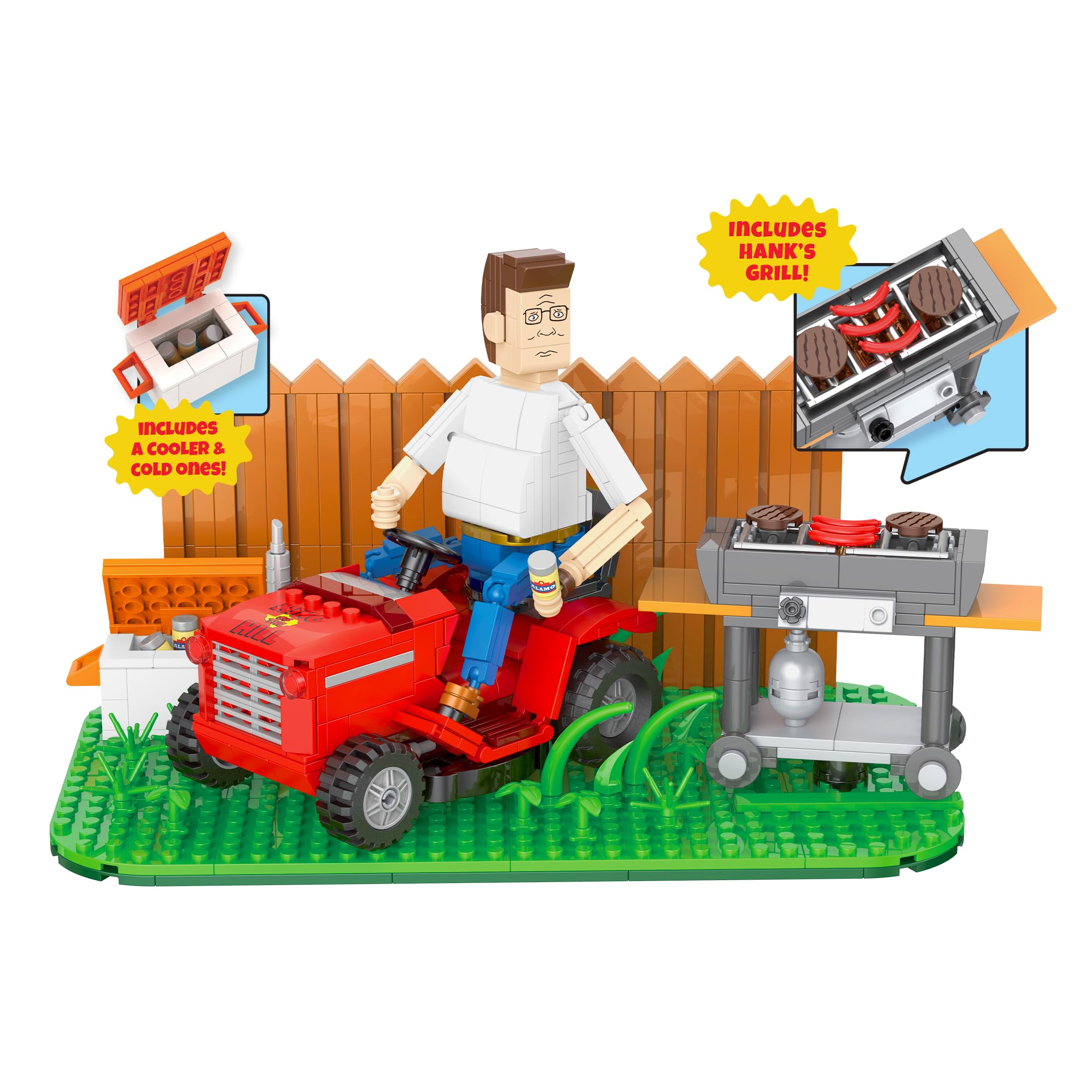 BrickCraft Hank Hill grill propane tank scene, ideal for collectors' display.