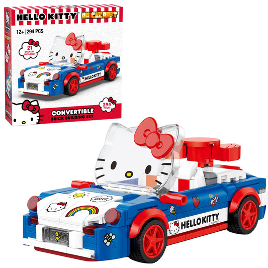 Brickcraft Hello Kitty convertible car assembly for display and imaginative play.