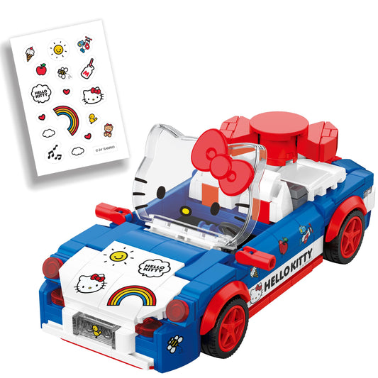 Hello Kitty face detail on bricks enhances collectible charm.