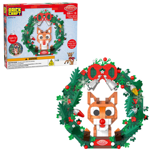 Brickcraft Rudolph nose light shows a glowing feature to enhance holiday ambiance.