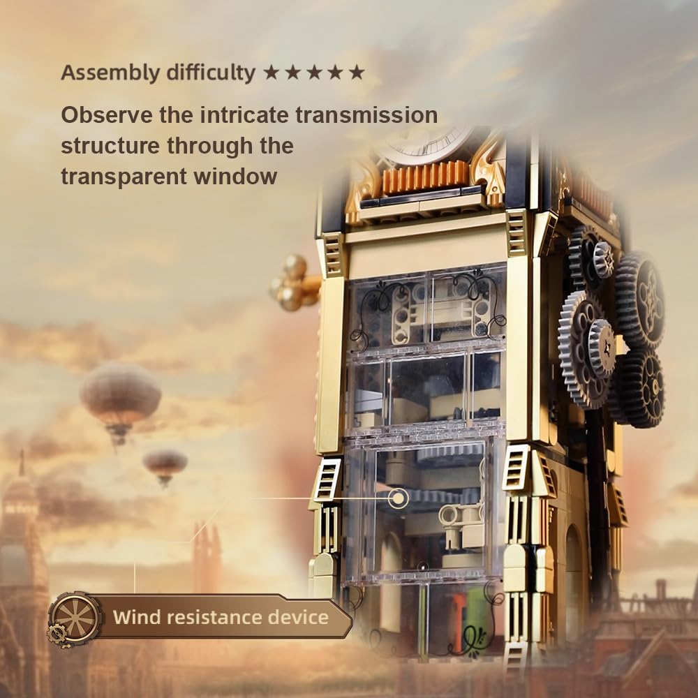 BRICKKK Pantasy Big Ben windmill-gear mechanism emphasizes moving parts and engineering flair