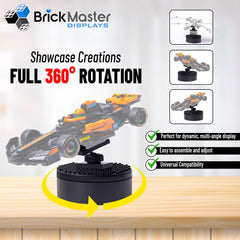 Infinity 360 minifigure display adds dynamic motion to mini figurine showcases.