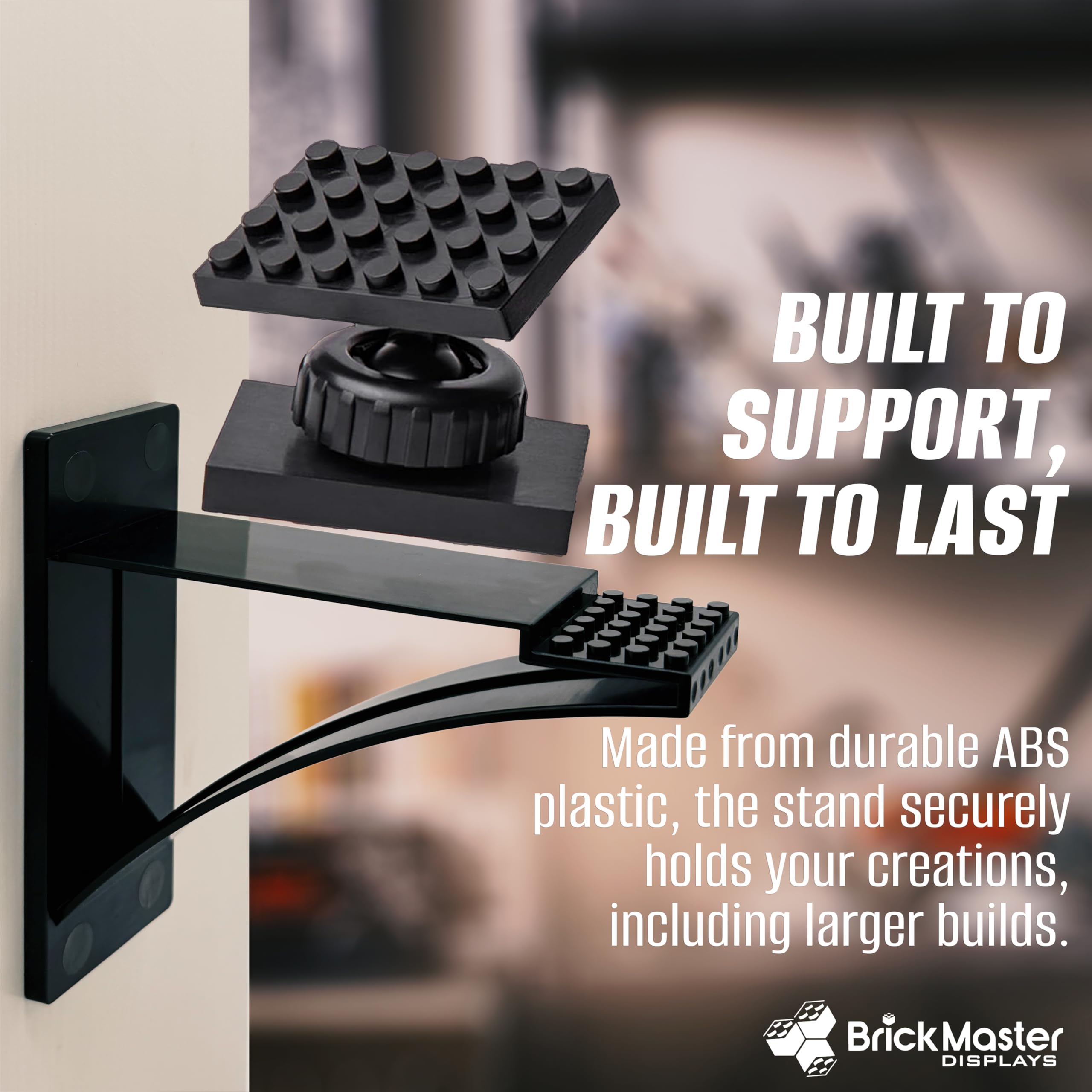 Brickmaster Displays Infinity Display Shelf durable ABS plastic supports large builds.