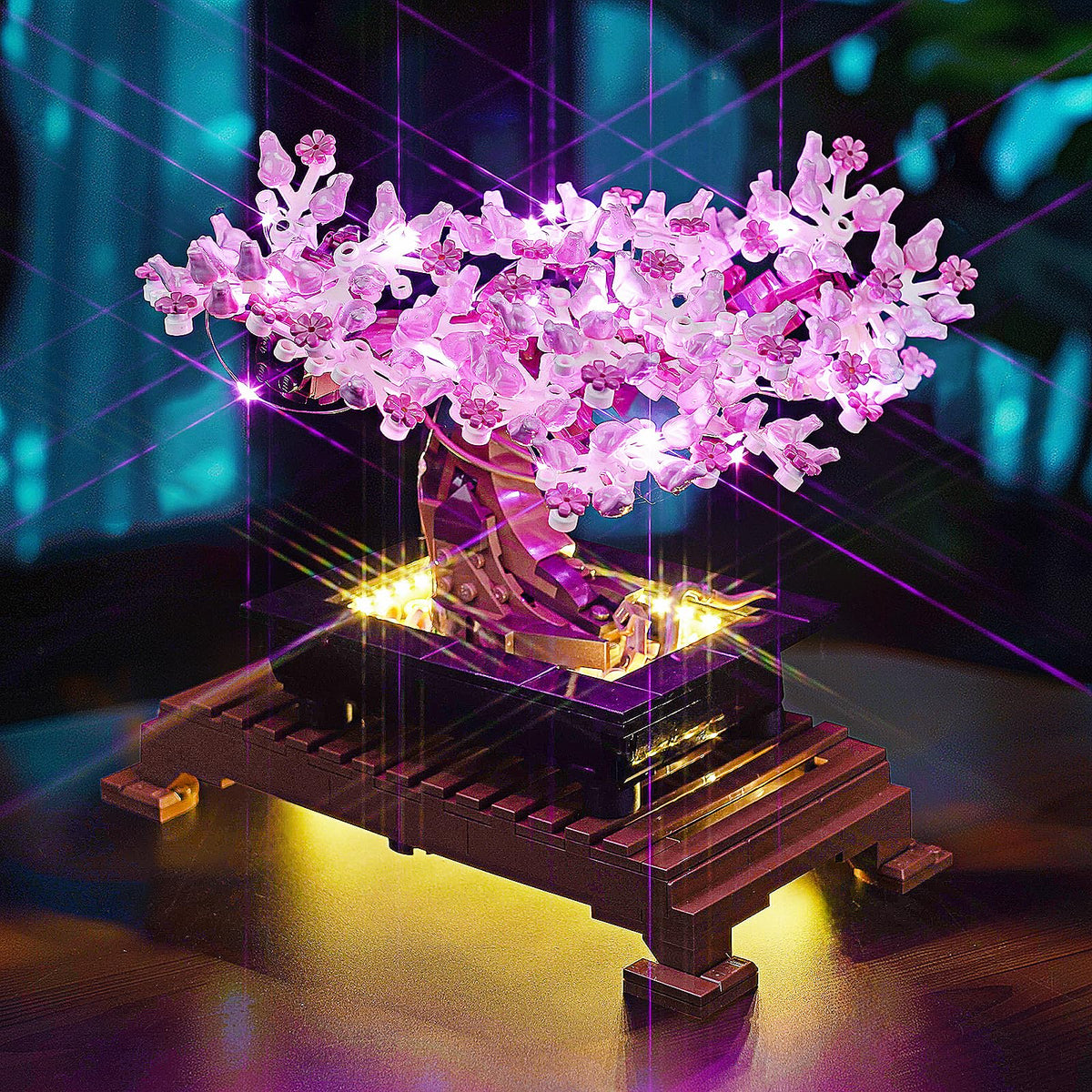 Brickshining Bonsai 10281 LED light strip for brighter display.