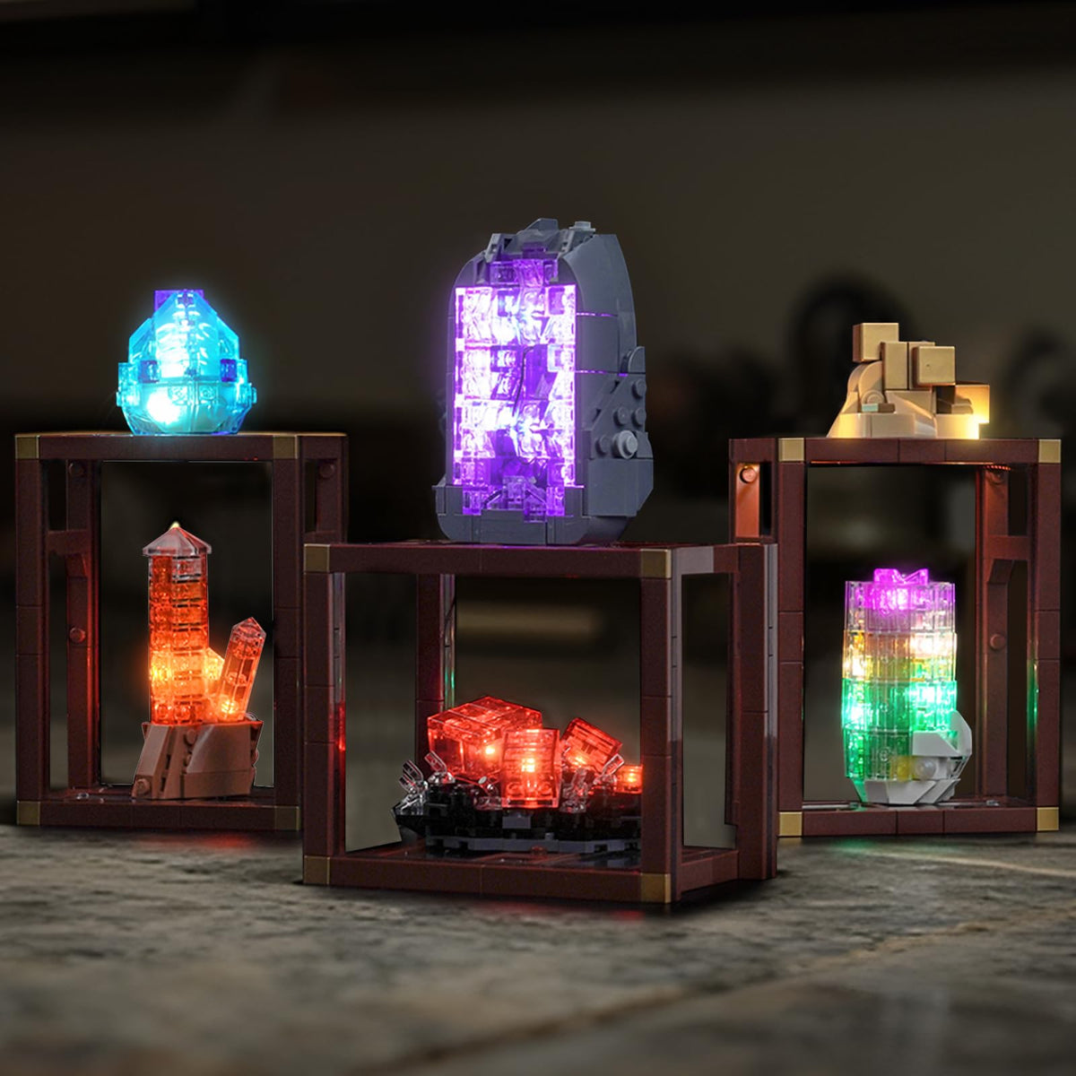 Brickshining LED lighting kit for 21362 Mineral Collection illuminates display with vivid color